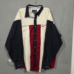 Vintage 90s Wrangler Western Shirt Mens XXL Colorblock American Flag MH3792M